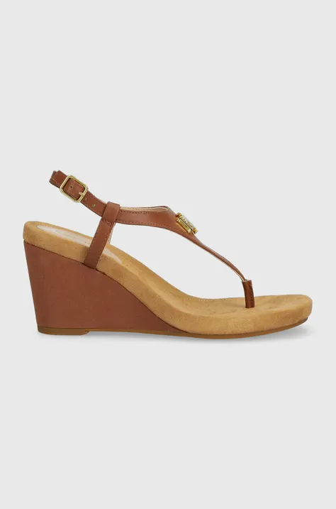 Sandále Lauren Ralph Lauren Jeannie dámske, hnedá farba, na kline, 802784574008