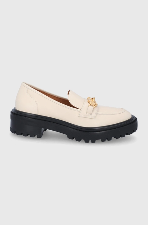 Δερμάτινα μοκασίνια Tory Burch JESSA LUG SOLE LOAFER γυναικεία, χρώμα: κρεμ