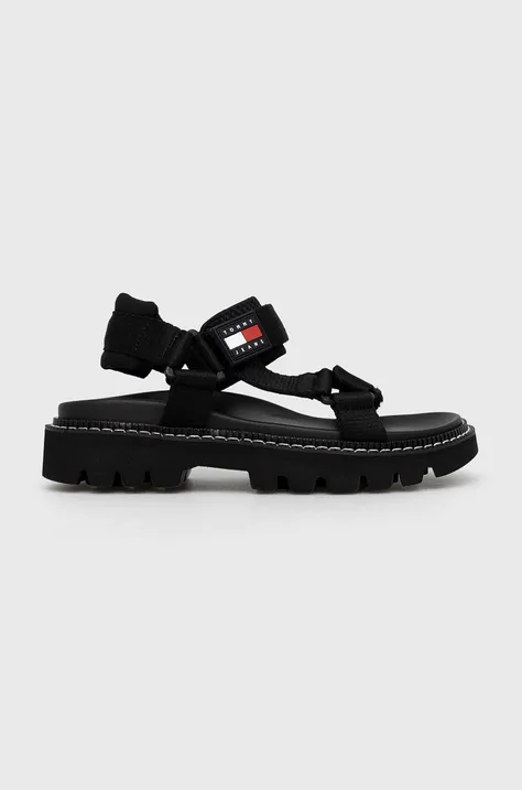 Sandále Tommy Jeans dámske, čierna farba, na platforme
