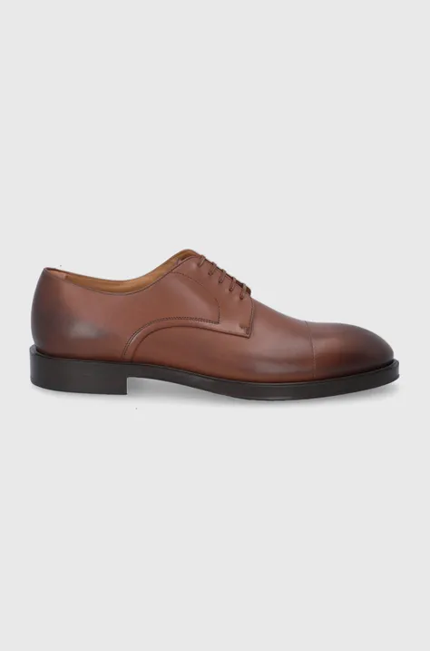 Кожаные туфли Boss мужские цвет коричневый