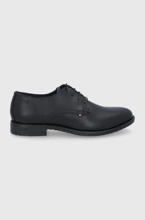 Δερμάτινα κλειστά παπούτσια Tommy Hilfiger ανδρικός, χρώμα: μαύρο