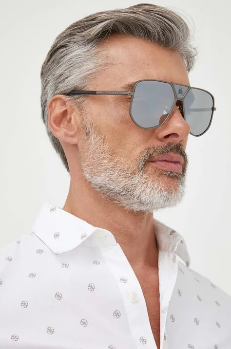 Сонцезахисні окуляри Philipp Plein чоловічі колір сірий
