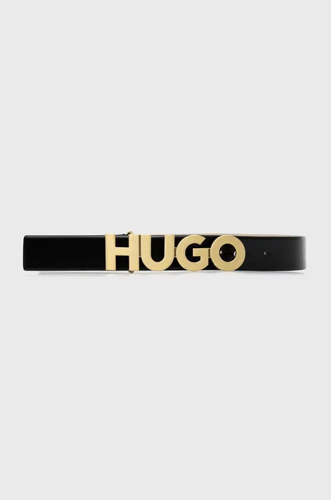 Δερμάτινη ζώνη HUGO χρώμα: μαύρο