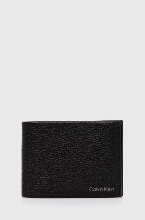 Δερμάτινο πορτοφόλι Calvin Klein ανδρικά, χρώμα: μαύρο