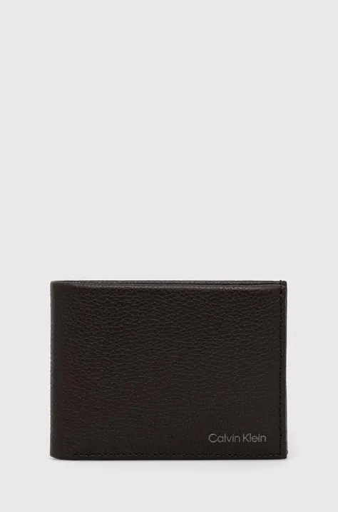 Шкіряний гаманець Calvin Klein чоловічий колір коричневий