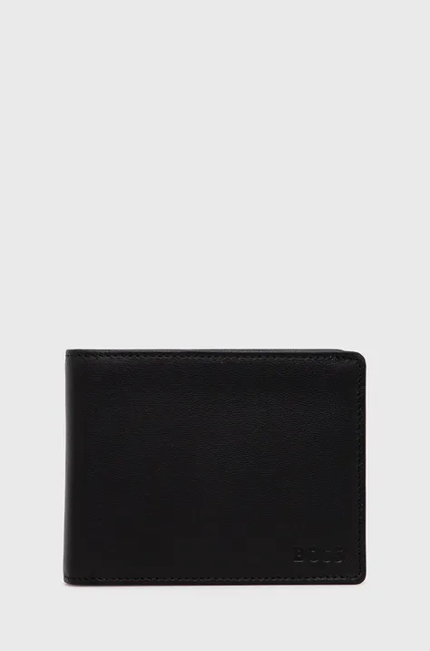 Кожаный кошелек BOSS мужской цвет чёрный