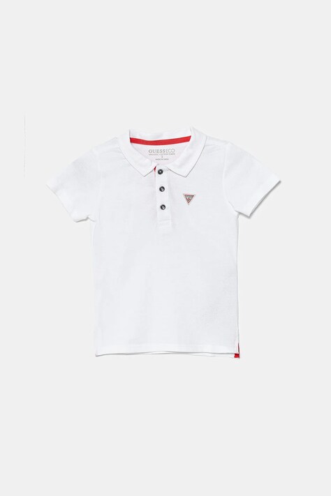 Dětská bavlněná polokošile Guess bílá barva, hladký