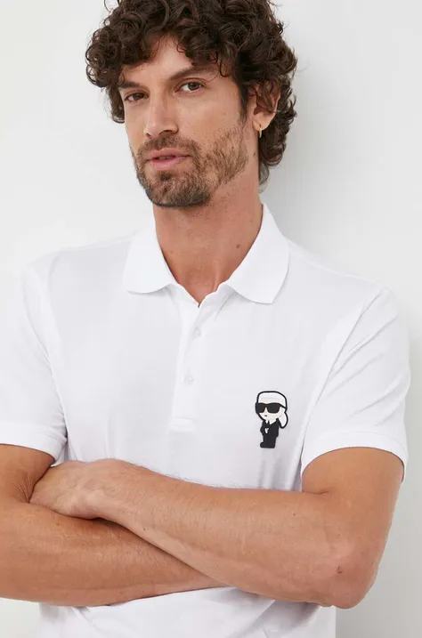 Polo tričko Karl Lagerfeld pánský, bílá barva, s aplikací
