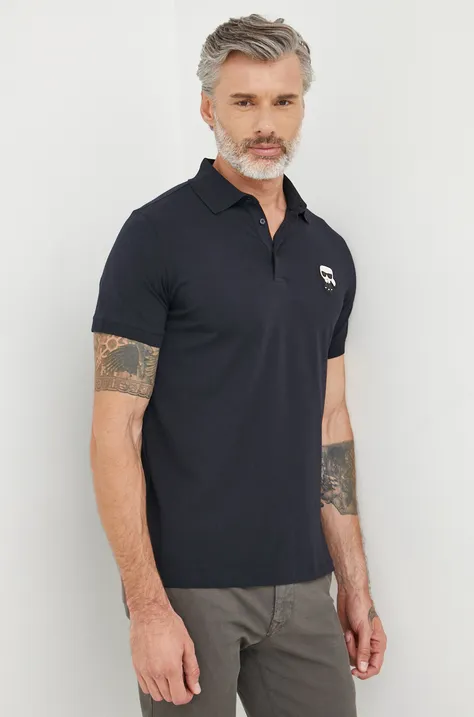 Polo tričko Karl Lagerfeld tmavomodrá barva, s aplikací