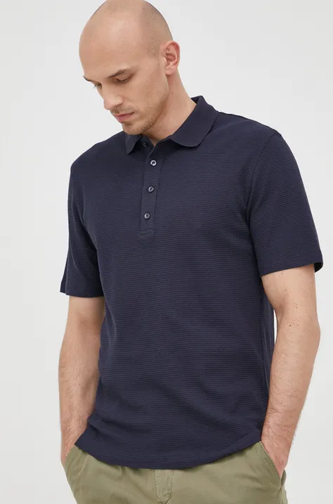 Pamučna polo majica Sisley boja: tamno plava, jednobojni model