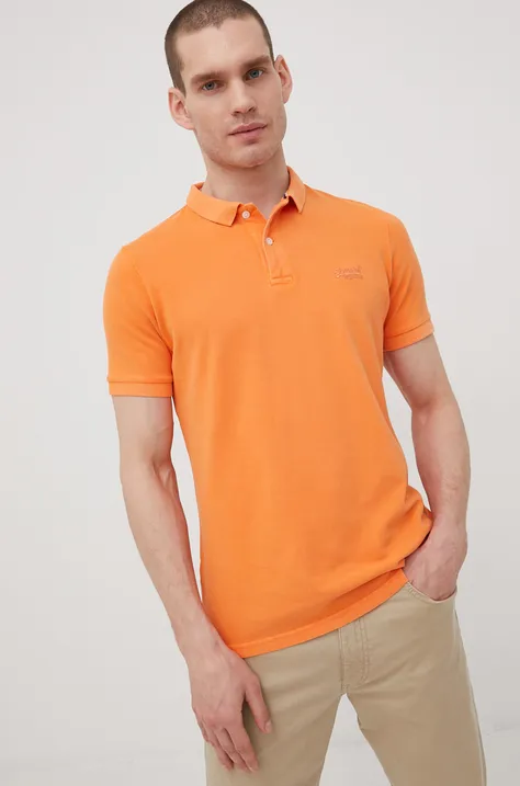 Памучна тениска с яка Superdry в оранжево с изчистен дизайн