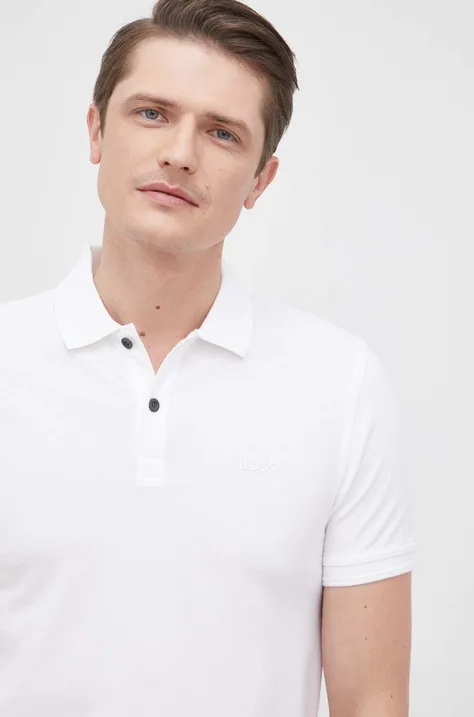 Βαμβακερό μπλουζάκι πόλο BOSS Boss Casual χρώμα: άσπρο