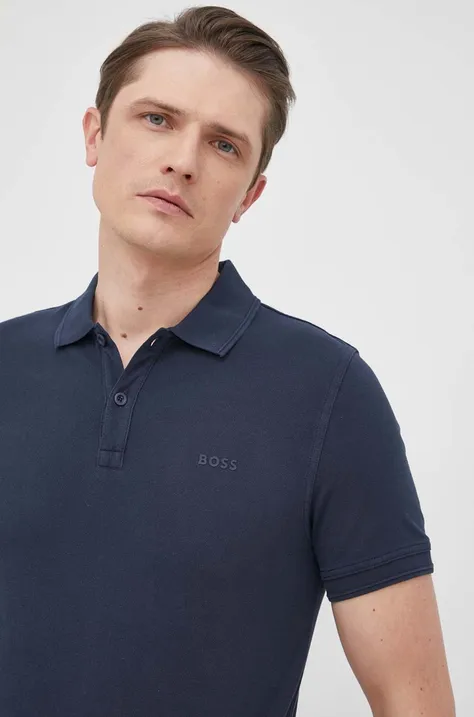 Pamučna polo majica BOSS Boss Casual boja: tamno plava, jednobojni model