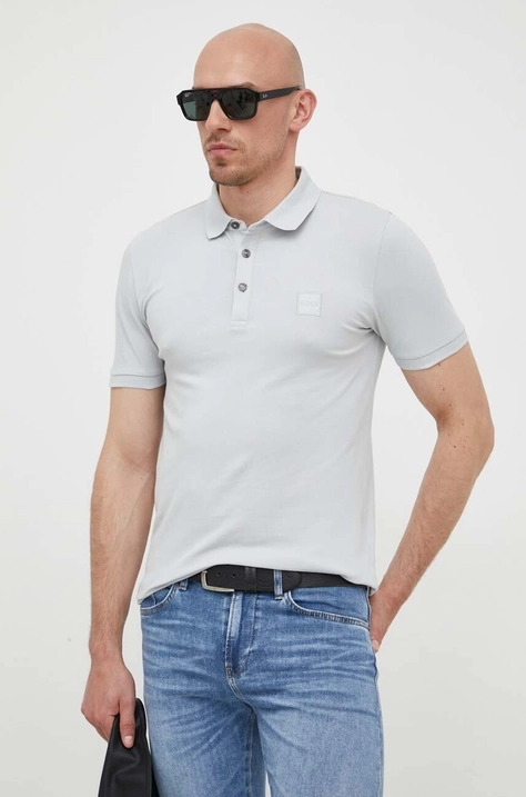 BOSS tricou polo CASUAL bărbați, culoarea gri, uni 50472668