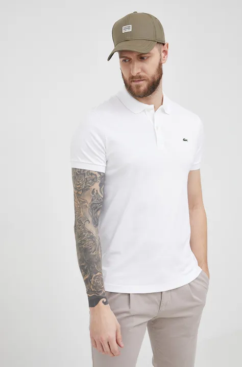 Pamučna polo majica Lacoste boja: bijela, glatki