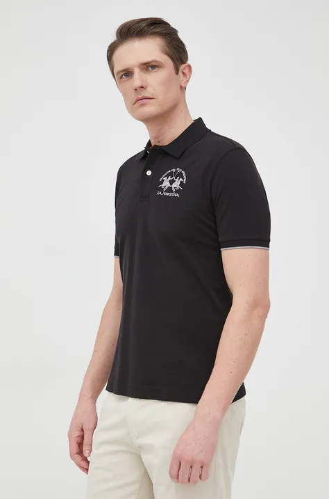 Polo majica La Martina za muškarce, boja: crna, jednobojni model
