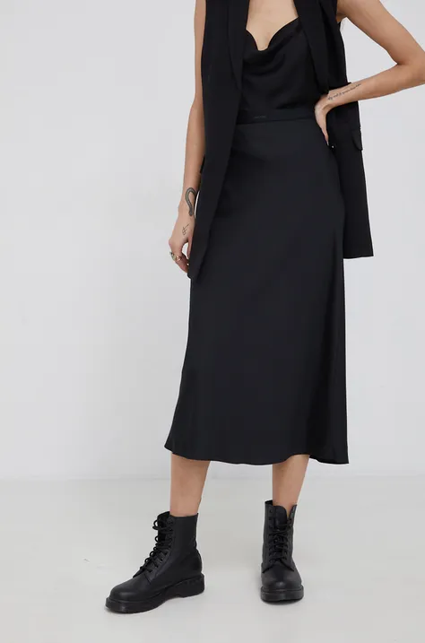 Calvin Klein Fustă culoarea negru, midi, evazata