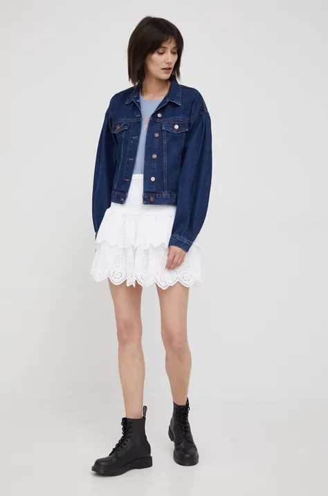 Pamučna suknja Pepe Jeans Isolda boja: bijela, mini, širi se prema dolje