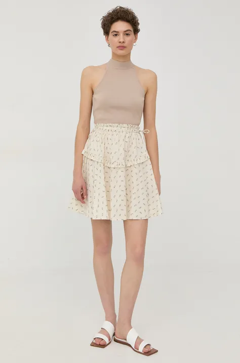 Bavlnená sukňa Bruuns Bazaar béžová farba, mini, áčkový strih