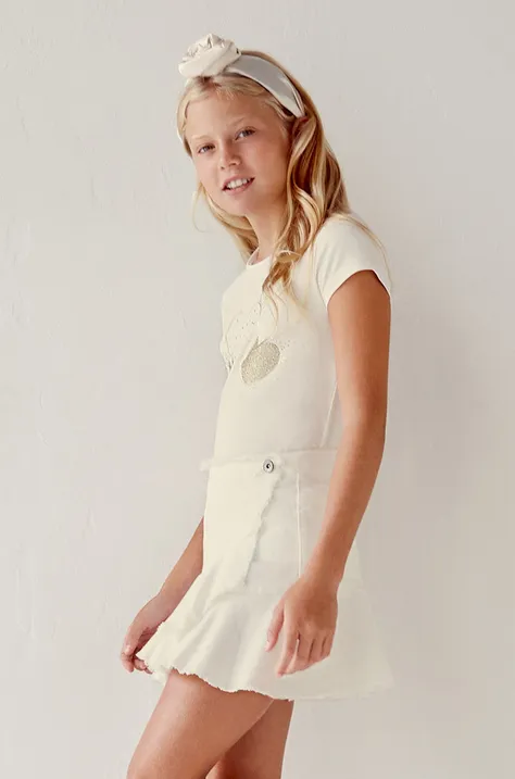 Dievčenská sukňa Mayoral béžová farba, mini, áčkový strih
