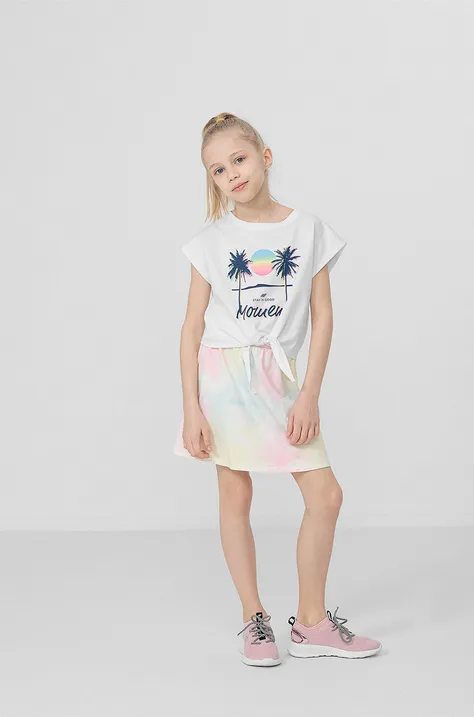 Dievčenská bavlnená sukňa 4F biela farba, mini, áčkový strih