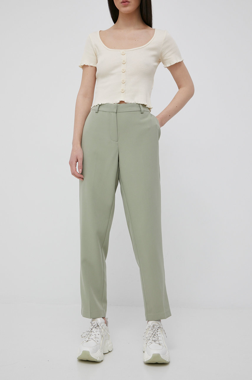 Only spodnie damskie kolor zielony proste medium waist