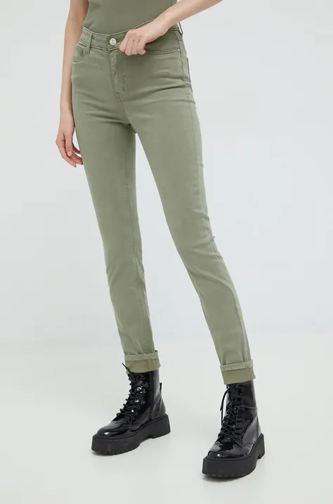 Guess spodnie damskie kolor zielony dopasowane medium waist