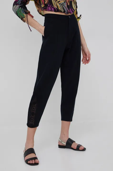 Desigual spodnie bawełniane 22SWPW02 damskie kolor czarny proste high waist