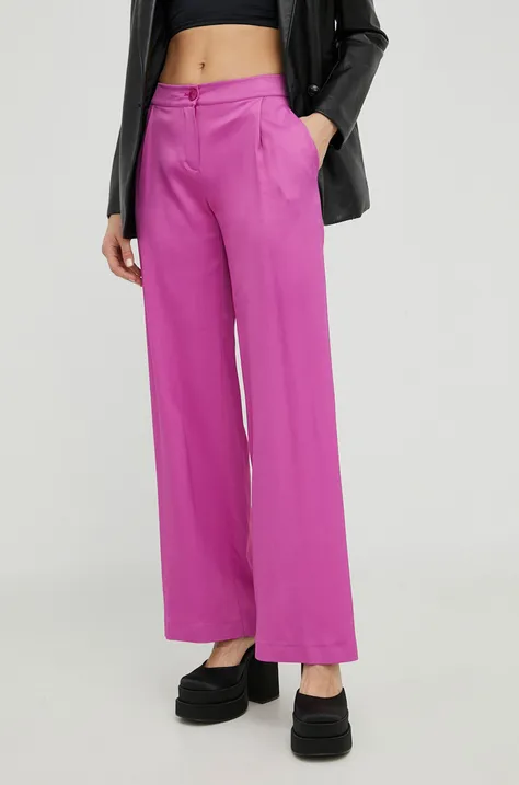 Patrizia Pepe spodnie damskie kolor fioletowy szerokie high waist