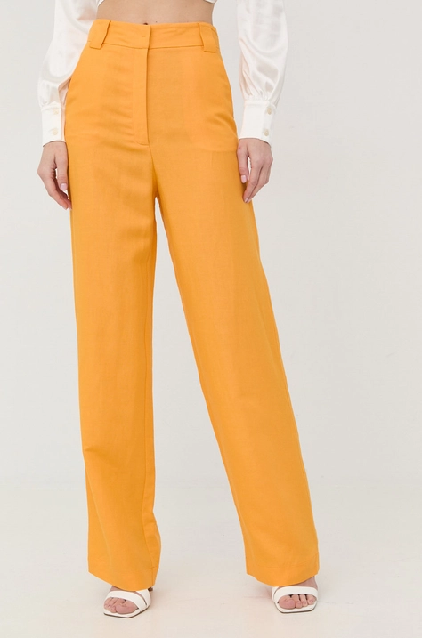 Patrizia Pepe pantaloni din in femei, culoarea galben, lat, high waist