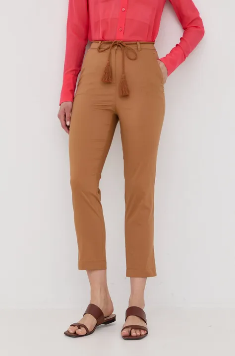 Patrizia Pepe pantaloni femei, culoarea maro, drept, high waist
