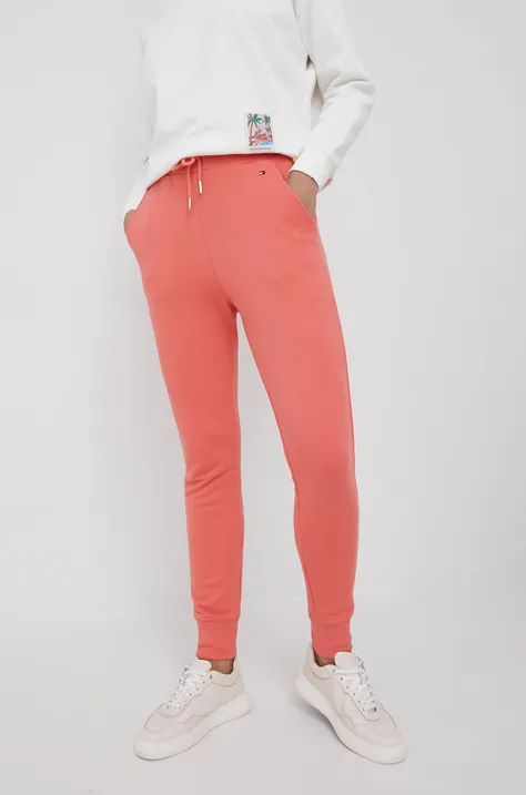 Βαμβακερό παντελόνι Tommy Hilfiger γυναικεία, χρώμα: πορτοκαλί