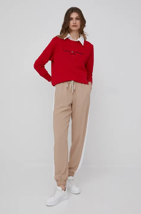 Kalhoty Tommy Hilfiger dámské, béžová barva, hladké