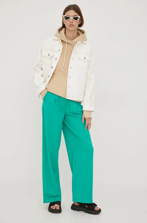 Pieces spodnie damskie kolor zielony szerokie high waist