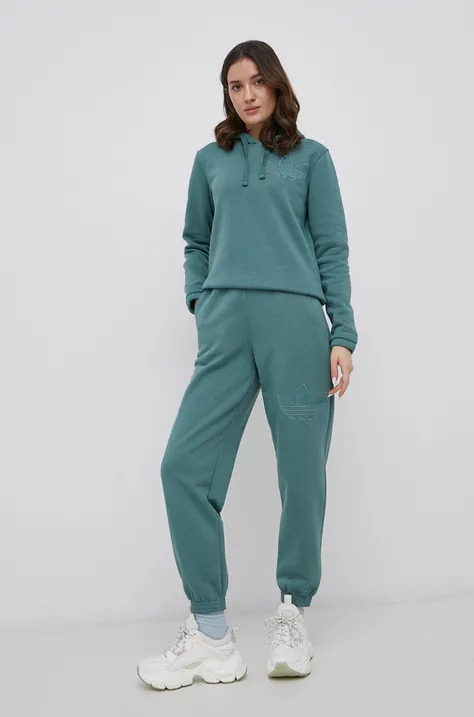 adidas Originals Spodnie Trefoil Moments HE4751 damskie kolor turkusowy gładkie