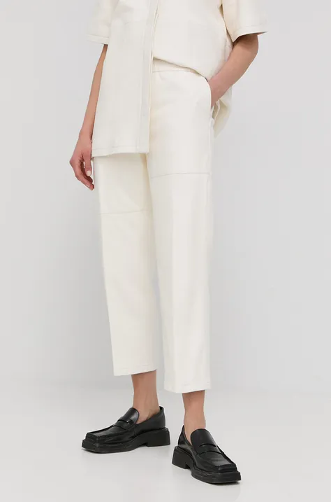 Kožené kalhoty Herskind dámské, bílá barva, jednoduché, high waist