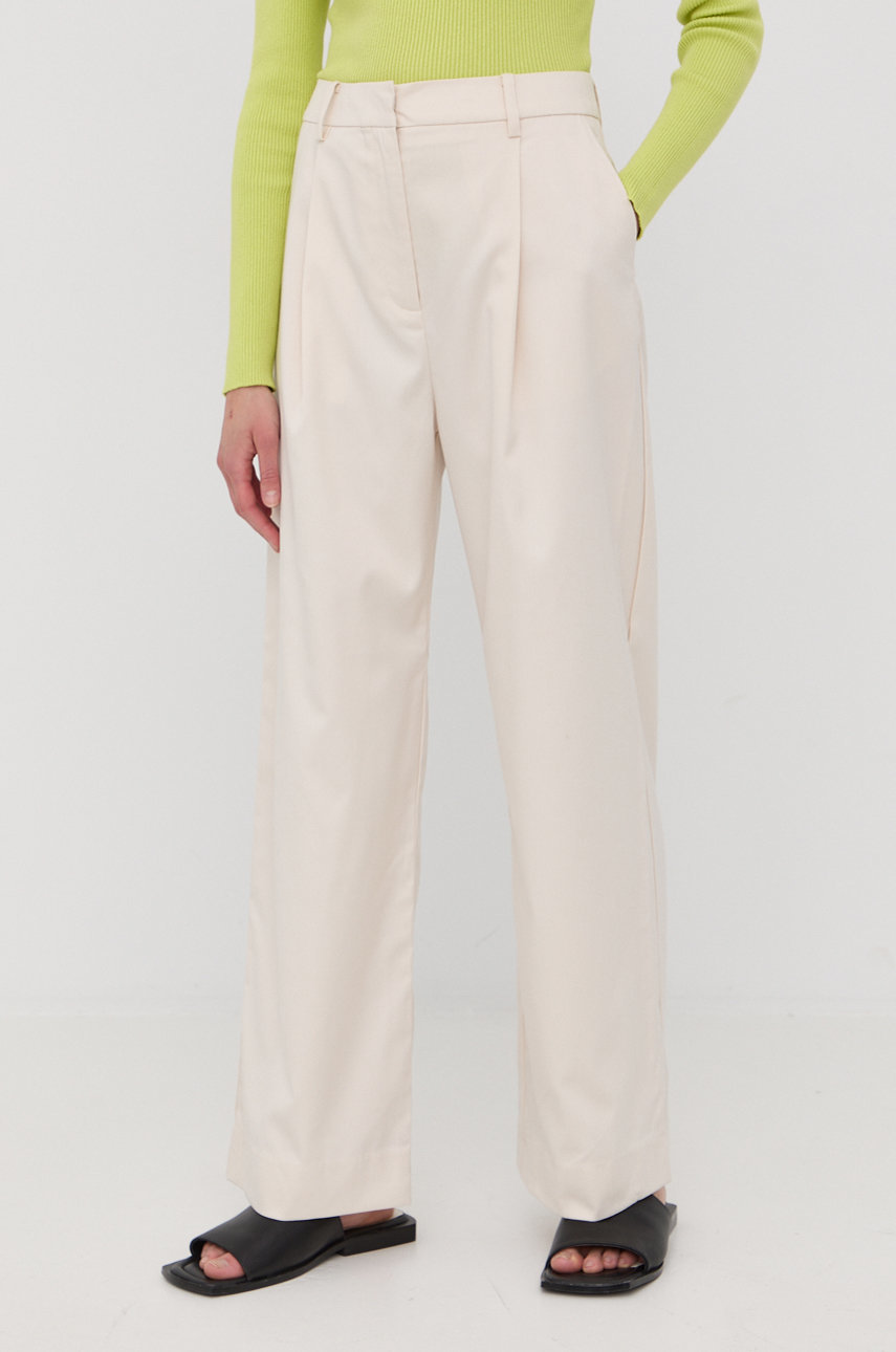 Samsoe Samsoe spodnie damskie kolor beżowy szerokie high waist