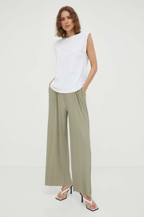 Samsoe Samsoe spodnie UMA damskie kolor zielony szerokie high waist F21200187