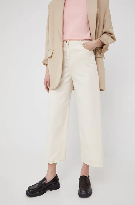 Pennyblack spodnie damskie kolor beżowy szerokie high waist