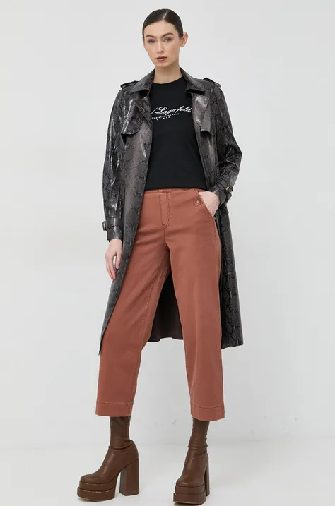 Spanx spodnie damskie kolor brązowy proste high waist