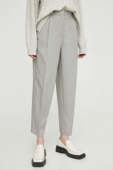 Штани Bruuns Bazaar жіночі колір сірий облягаюче висока посадка