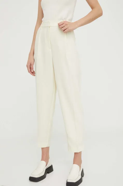 Bruuns Bazaar pantaloni femei, culoarea galben, mulata, high waist