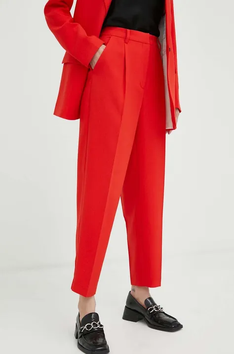 Bruuns Bazaar spodnie damskie kolor czerwony dopasowane high waist