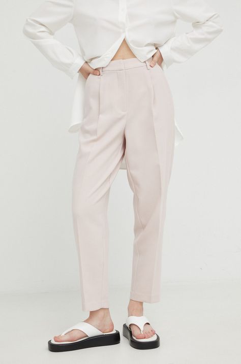 Hlače Bruuns Bazaar CindySus Dagny pants za žene, boja: ružičasta, uski kroj, visoki struk, BBW2393