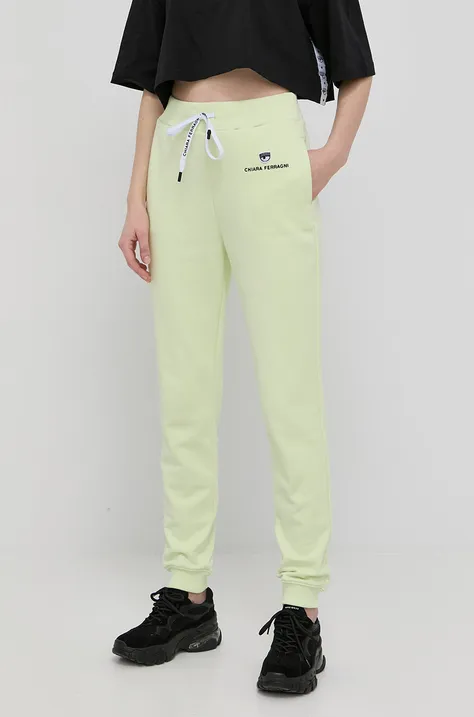Chiara Ferragni spodnie bawełniane damskie kolor zielony z aplikacją