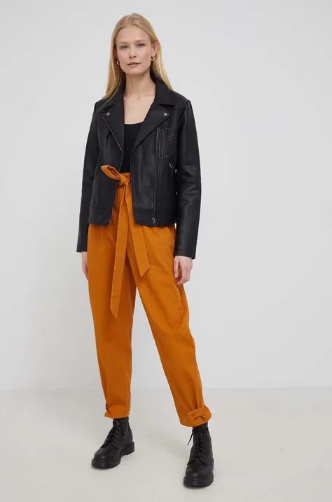 Бавовняні штани Pepe Jeans Fellon Pant жіночі колір коричневий пряме висока посадка