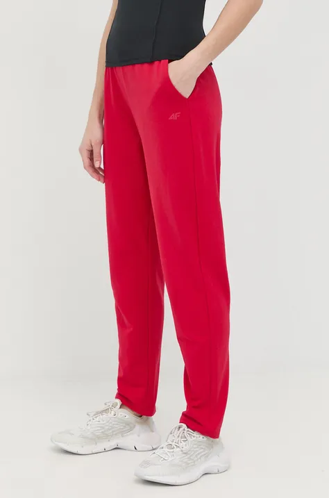 4F spodnie dresowe damskie kolor czerwony gładkie