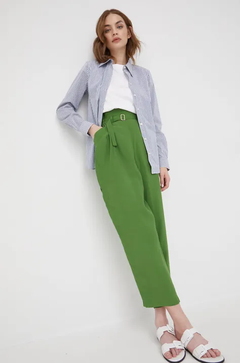 Штани Sisley жіночі колір зелений пряме висока посадка