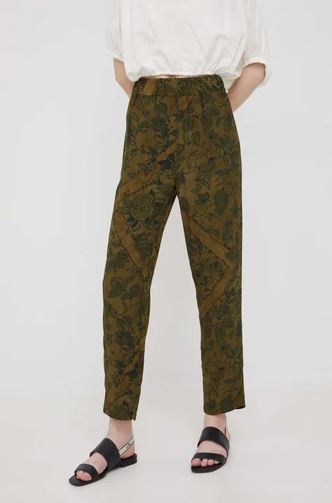 Sisley nadrág női, zöld, magas derekú egyenes