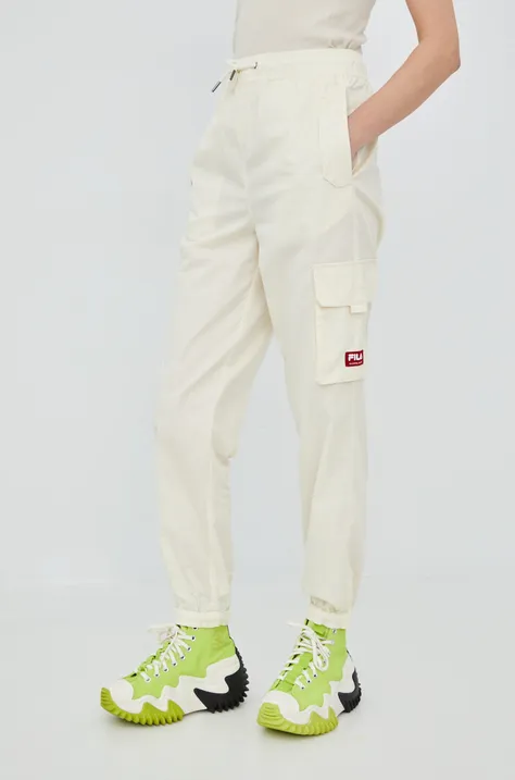 Спортивні штани Fila жіночі колір бежевий фасон jogger висока посадка